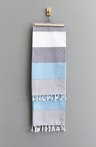 Feza Stripe Hammam Towel | Grey Blue White